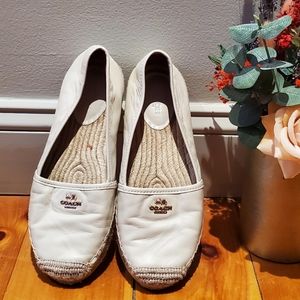Coach Women Leather Espadrille Flats Beige Shoes